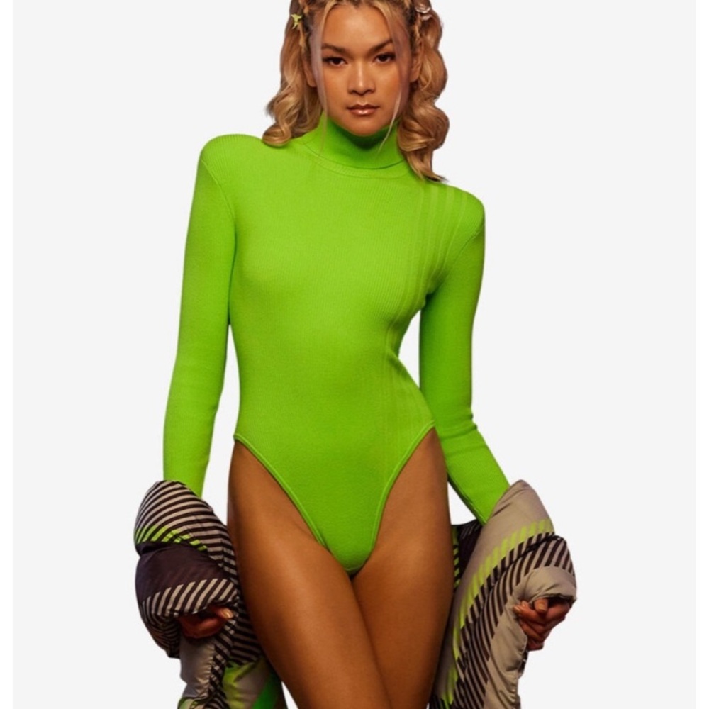 IVY PARK Neon Green Long-Sleeve Turtleneck Bodysuit